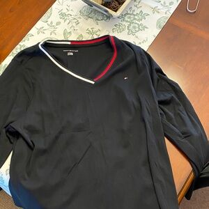 Tommy Hilfiger Black V-Neck with Red and White Trim